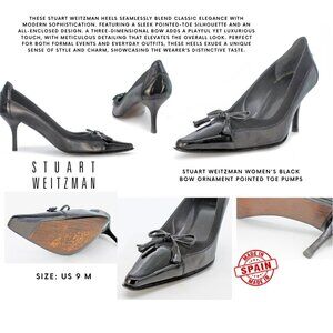 Stuart Weitzman Women's Black Bow Ornament Pointed Toe Pumps